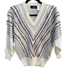 20 Ans By Mariea Kim Vintage Womens V-Neck Knit Chevron Sweater Dolman Sleeve M